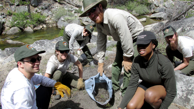 Keep It Wild crew members work together to find and restore impacted areas in the Yosemite Wilderness. Photo: Courtesy of NPS