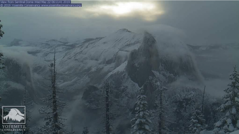 Wait, what season is it? This view from our High Sierra webcam on May 22, 2019, captured a sunrise after a spring snowstorm blanketed the high country.