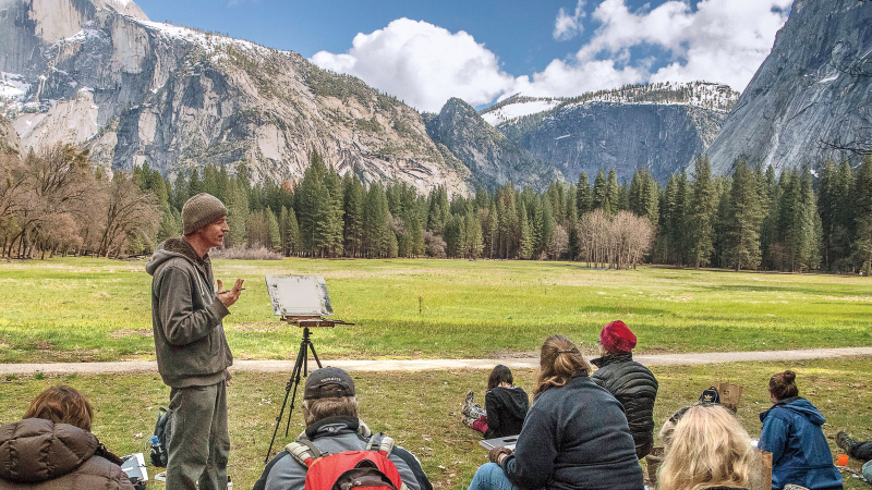 Artists like Frank Eber donate their time to teach creative classes in Yosemite Valley. Photo: Yosemite Conservancy/Al Golub